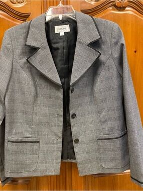 Studio Gray Plaid Women's Blazer with Black Trim
